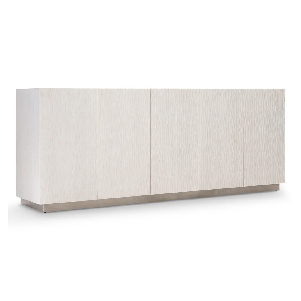 Credenza Office Storage - 모던 화이트 웨이브 질감 TV 스탠드
