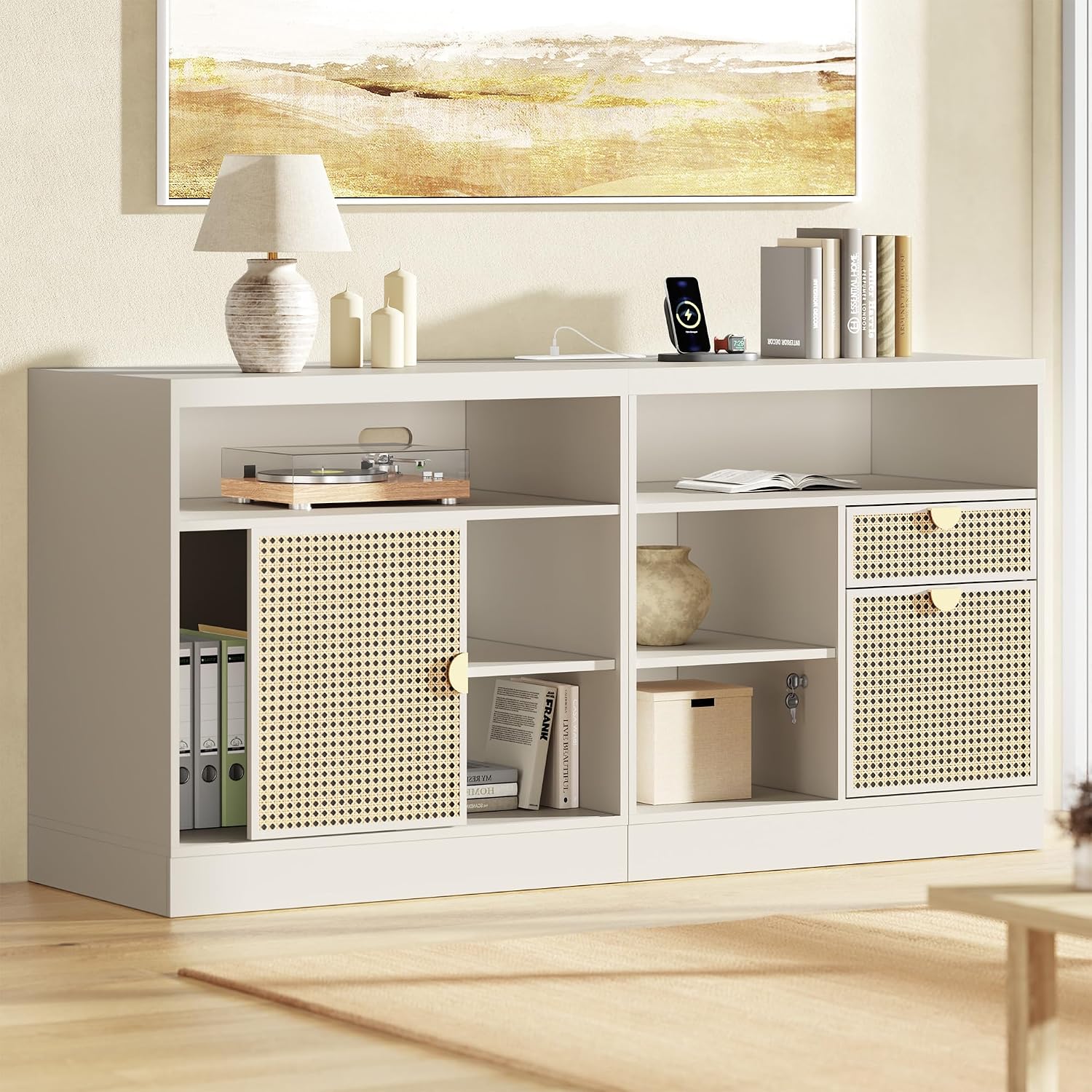 Credenza Office Storage - 63인치 크레덴자, 2개의 서랍, 잠금장치 및
