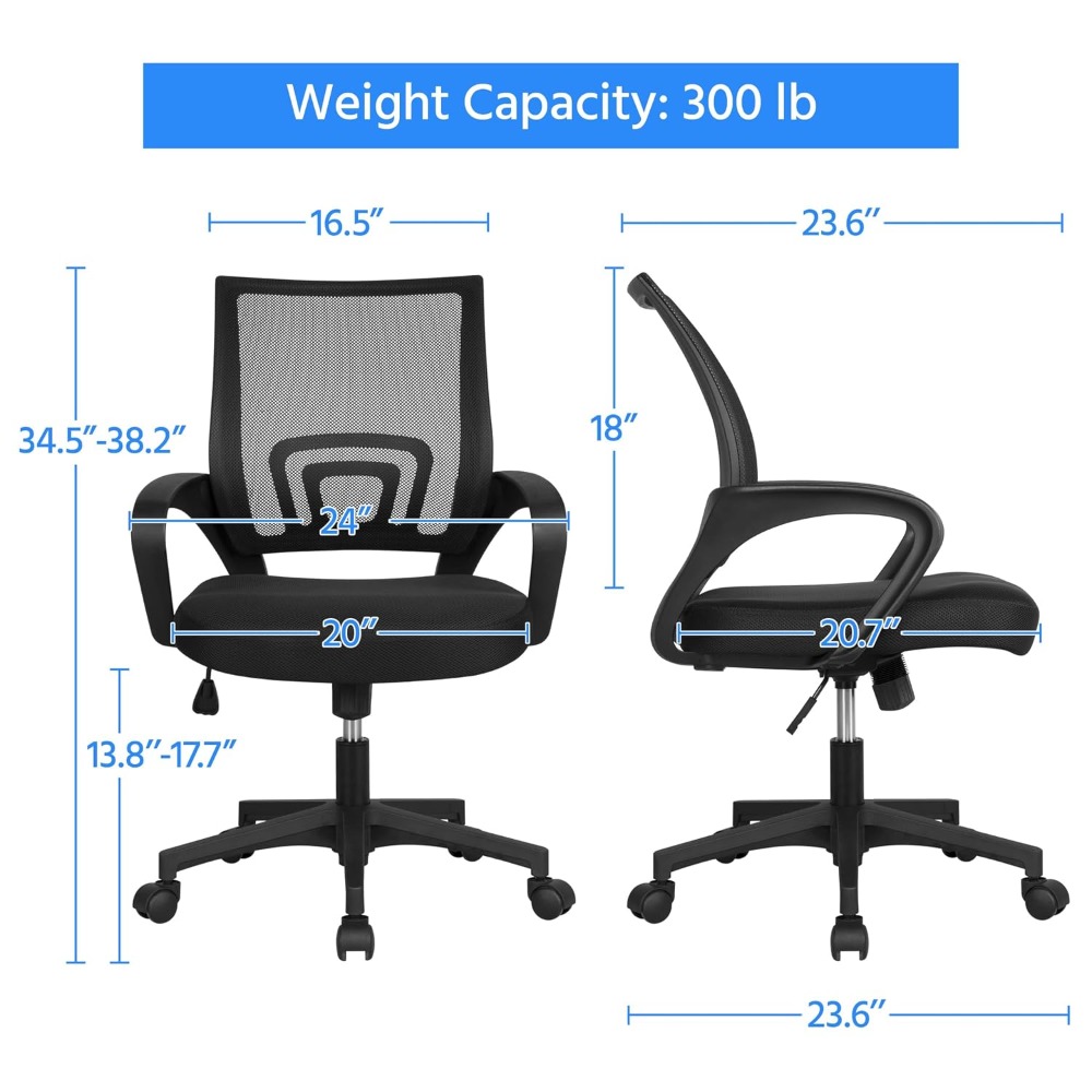 Task Chair Mid Back - 미드백 메쉬 인체공학적 사무용 의자, 요추