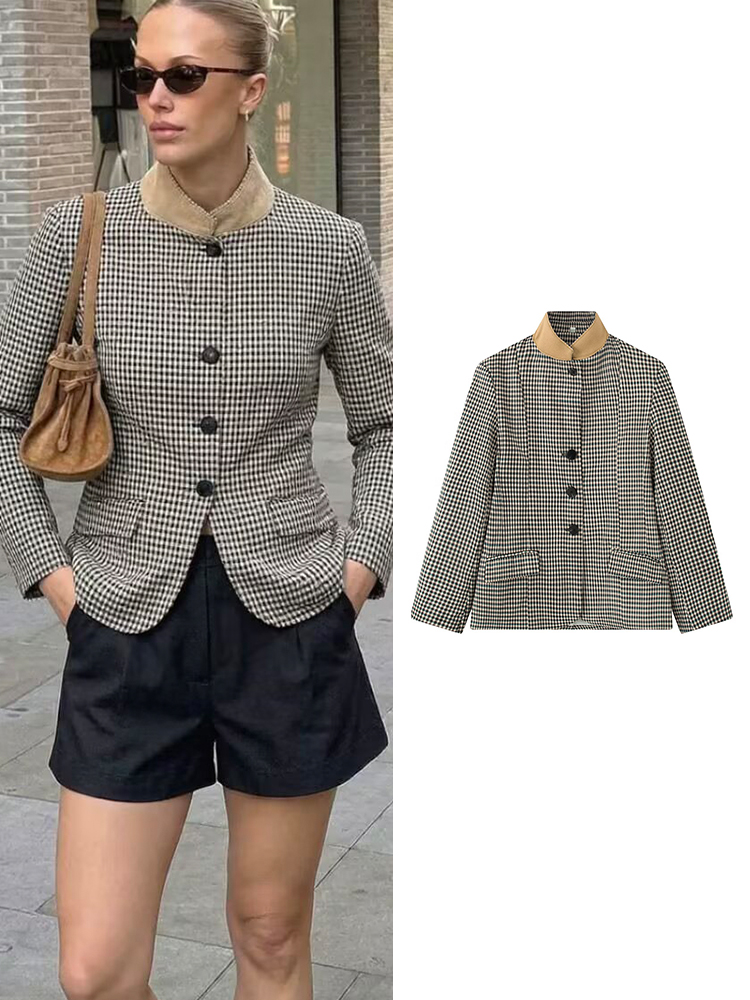 Coat Rack Standing - TFMLN 여성용 빈티지 체크 블레이저 코트