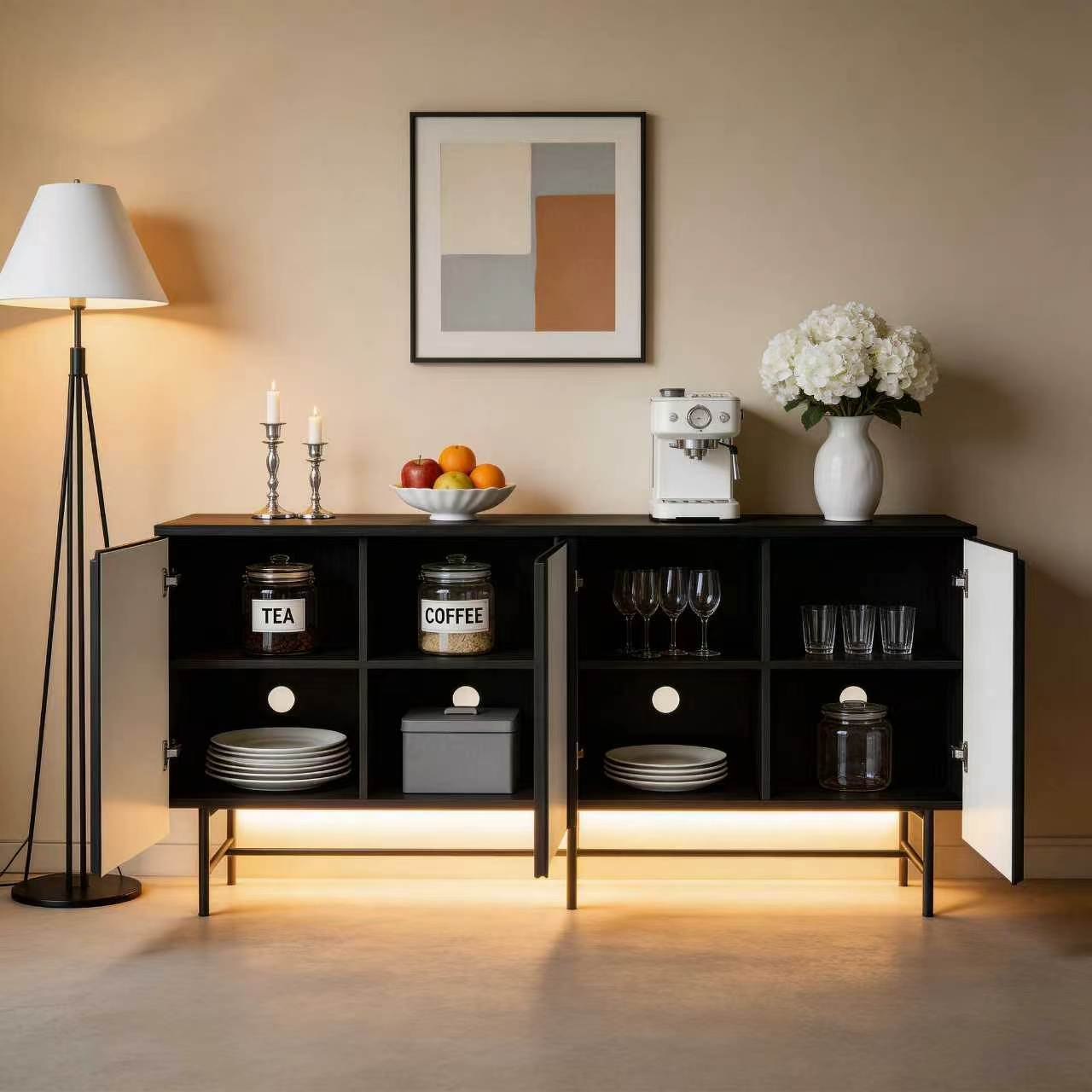 68인치 대형 플루트형 사이드보드 캐비닛, 나무 손잡이 - Credenza Office Storage 리뷰 및 가격