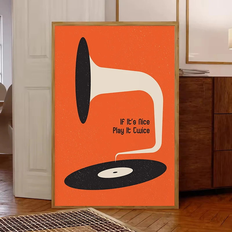 미드 센추리 비닐 레코드 캔버스 벽 아트 프린트, 거실 - Office Furniture Loft 리뷰 및 가격