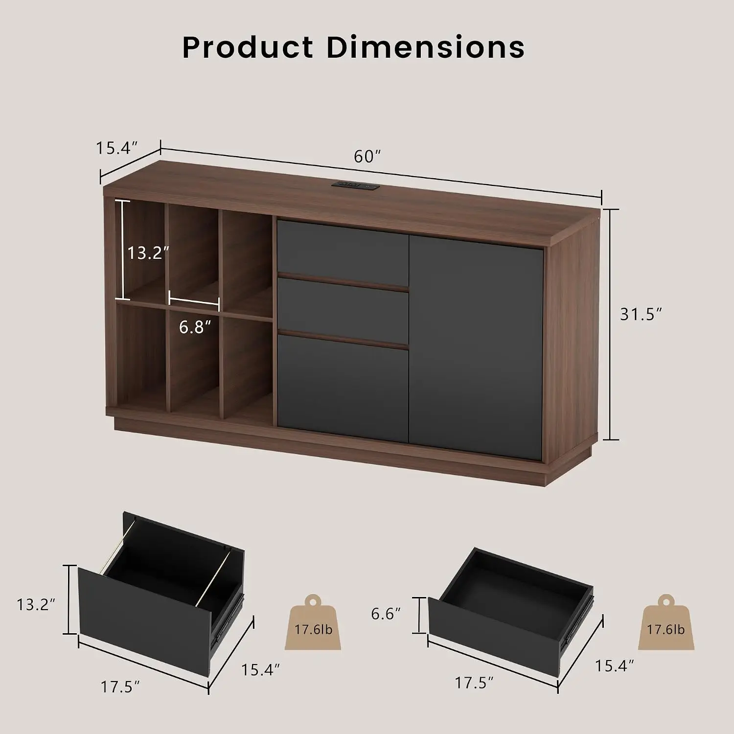 60인치 서랍 및 문이 있는 파일 캐비닛, 내장형 충전 - Credenza Office Storage 리뷰 및 가격