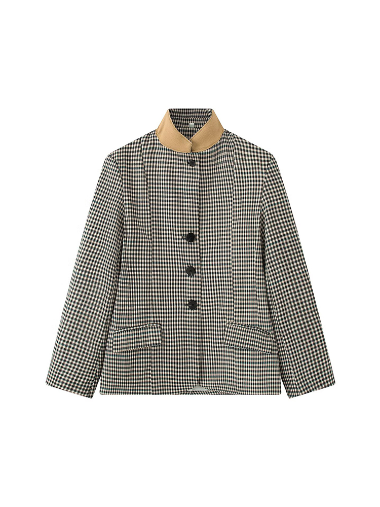 TFMLN 여성용 빈티지 체크 블레이저 코트 스탠드 넥 - Coat Rack Standing 리뷰 및 가격