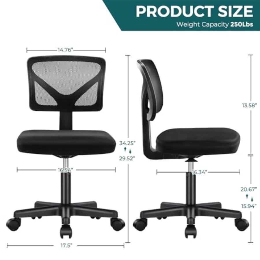 소형 사무실 의자, 팔걸이 없는 인체공학적 조절 가능한 - Task Chair Mid Back 리뷰 및 가격